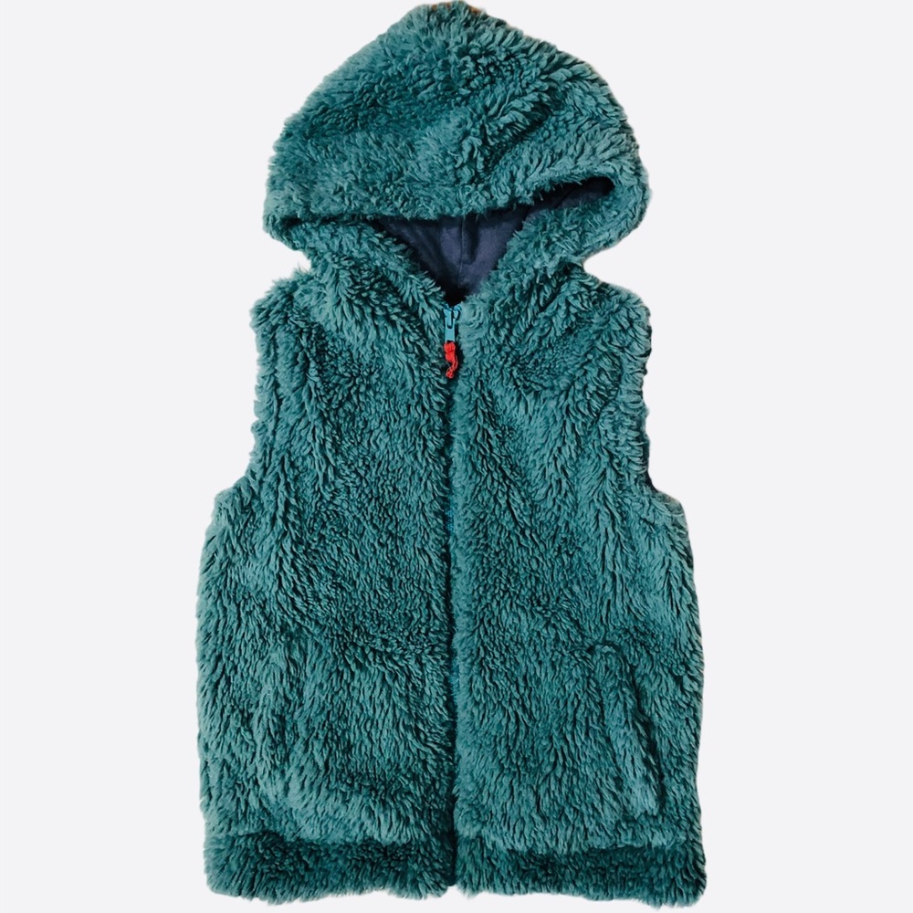 Mini Boden 7-8 sherpa fleece hooded vest teal